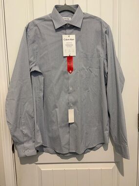 Calvin Klein Men’s Blue Micro-Check Dress Shirt